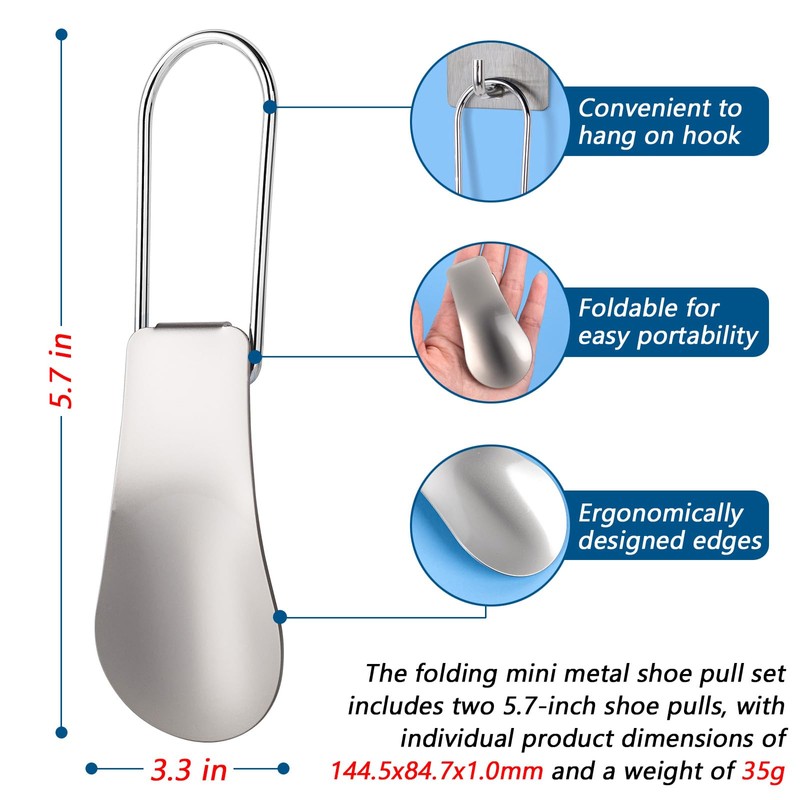 Folding Mini Metal Shoe Pulls 5.7 Inch - Travel Friendly
