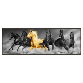 UGZDEA Horse Canvas Poster, Seven Running Black and Gold Horses Animals Canvas Painting, Living Room, Bedroom Decoration Picture without Frame (Horse, 30 x 90 cm)