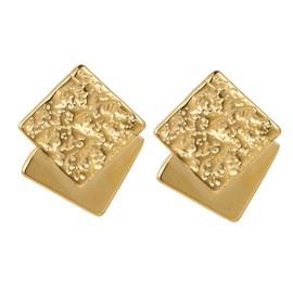 DIAMANTIO Chunky Textured Geometric Gold Drop Earrings for Women – 18K Gold Plated, Bold Square Statement Studs – Modern Retro Jewelry for Parties, Fashion Events & Everyday Glam