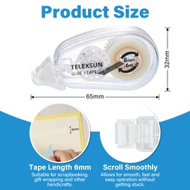 JOJHDR 6 Pack Double Sided Glue Tape Roller for Scrapbook, 0.3In x 19.6FT Adhesive Tape Roller for Crafts Photos, Sticky Glue Tape Runner for Wedding Decoration, Crafts Arts School DIY Office Supplies