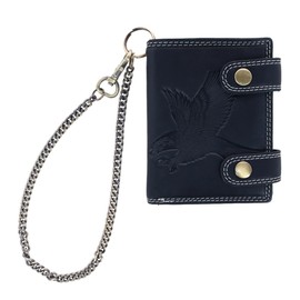 CTM® Men's Leather Eagle RFID Zip Around Chain Wallet, Black