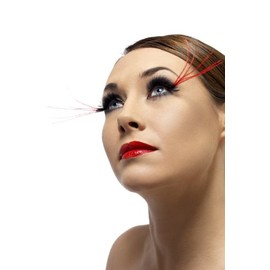 Falsche, Schwarze Wimpern mit großen, roten Federn