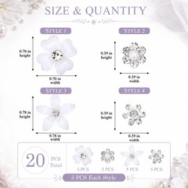 20 Pcs Mini Rhinestone Flower Hair Pins for Girls Women, Cute White Decorative Wedding & Bridal Hair Clips, Flower Girl Hair Accessory