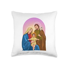 Arte cristiano. Sagrada Familia Child Jesus, Virgin Mary and St Joseph Throw Pillow, 16x16, Multicolor