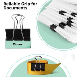 Tehmas 50 pcs (25mm) Bulldog Clips - Durable Heavy-Duty Metal Binder Clips - Ideal for Home, School and Office Use - Perfect Document and Paper Organizer Tool