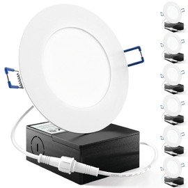Sunco 6 Pack 4 Inch LED Recessed Lights, Slim Canless Ceiling Lighting, 650 LM, 10W (60W Equivalent), 5000K Daylight, Dimmable, Wafer Thin, Ultra Thin with Junction Box ETL