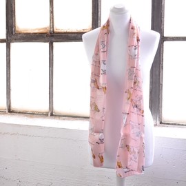 Dog Print Satin Stripe Scarf, Pink