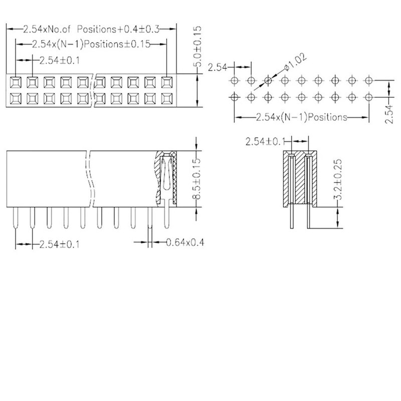 2.54mm 2 x 10Pin Female Socket Pin Header 10P Straight