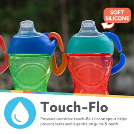 Nuby No-Spill Clik-It Soft Spout Sippy Cup with Carabiner Clip - (3-Pack) 10 oz - Baby Sippy Cup for 6+ Month Old with Easy Grip - Red/Green/Blue