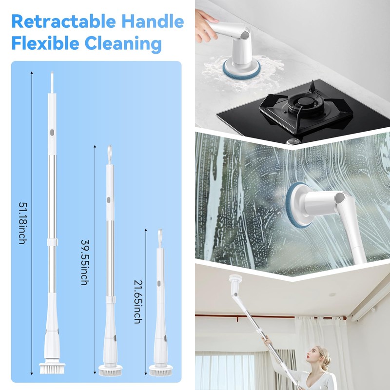Electric Spin Scrubber, Cordless Cleaning Brush with 8 Replaceable Cleaner