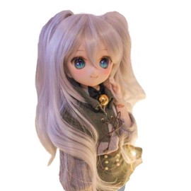 YR EARTH Doll Heat Resistant Wig 8-9 Inch Wigs Cute Curly Hair Arranged Hair 1/3 BJD SD DD MDD S199 (White)