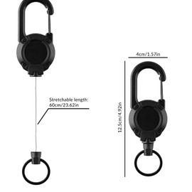 Tabanzhe Retractable Keychain 2PCS Heavy Duty Carabiner Badge Holder ID Lanyard Reel with 23.6'' Steel Retractable Cord Keyring for Outdoor