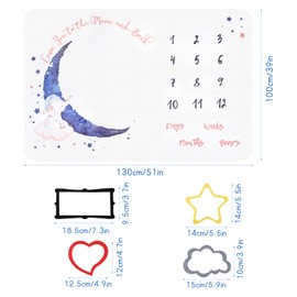 HoaaiGo Baby Monthly Blanket for Unisex, Ultrasoft Newborn Monthly Blanket with 4 Felt Photo Frames Baby Milestone Blanket Photo Blanket, Baby Milestones in Growth & Age Tracking - 130 x 100 cm