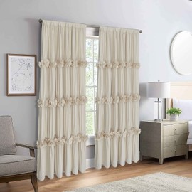 Homechoice Decor Thermal Insulated Blackout Window Curtains, 52" W x 96" L x 2 Panels, Boho Ruched Window Treatments with 3 Rows of Butterfly Flowers, Rustic Rod Pocket Drapes for Room, Camel (LQ-30)