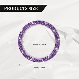 Car Bling Crystal Rhinestone Engine Start Decoration Ring, Sparkling Push Start Button Sticker, Key Ignition & Knob Ring Decoration, Bling Car Interior Accessories for Women (Purple)