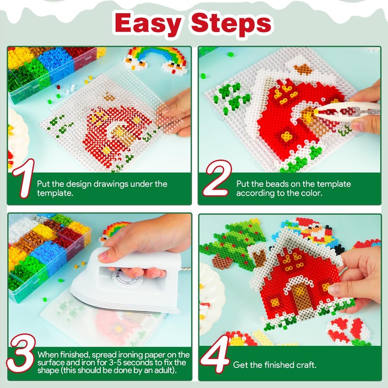 WEVOL 6350 Piece Iron-On Beads Set, Christmas Beads 5 mm,