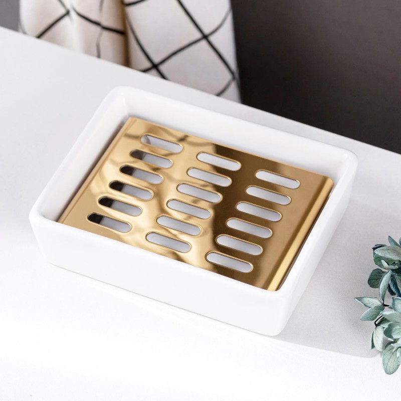 Ceramic Soap Dish (11.8 x 8.8 x 3cm) Stainless Steel