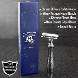 Double Edge Safety Razor with Silver Antique Style Handle