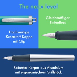 Lamy Lamy nexx opal green Füller - Füllhalter mit rutschfestem Griff & polierter Stahlfeder in Strichbreite A - dreieckiges Gehäuse aus Aluminium - inkl. Tintenpatrone T 10 blau - Rechtshänder