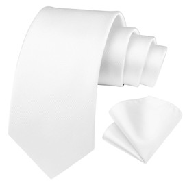 Enlision Solid Men's Wedding Ties and Pocket Square Set Plain in Various Colours, O-white