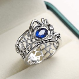 LIOYSIUT 925 Sterling Silver Solitaire Spider Bands Ring Vintage Ladies 925 Sterling Silver Sapphire Diamond Spider Band Rings Blue Gemstone Engagement Wedding Promise Band coktail Ring Size 10