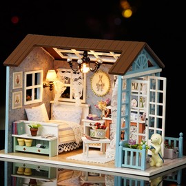 Feiniao Casa de Muñecas Miniatura DIY con Muebles y LED Luces Realista Mini Casa de Ensueño 3D para Niñas, Regalo para Niñas
