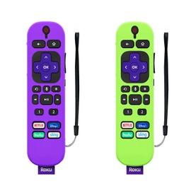 Remote Cover Replacement for Roku Voice Remote Pro, Silicone Case 2-Pack (Glow Green + Purple)