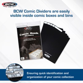 BCW Comic Dividers - 25 Pack | Archival Polyethylene Plastic Dividers | Organize Comics Efficiently in Storage Boxes | Write-On Index Tab (Black)