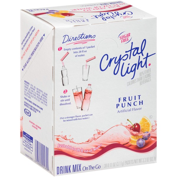 Crystal Light Sugar-Free Fruit Punch On-The-Go Powdered Drink Mix 120 Count, 30 Count (Pack of 4)