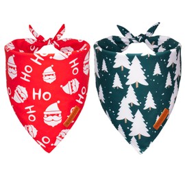 ADOGGYGO Christmas Dog Bandanas 2 Pack, Santa Xmas Tree Dog Christmas Scarf Bib, Premium Durable Fabric, Pet Christmas Bandanas for Medium Large Dogs Pets (Large, Christmas-2)