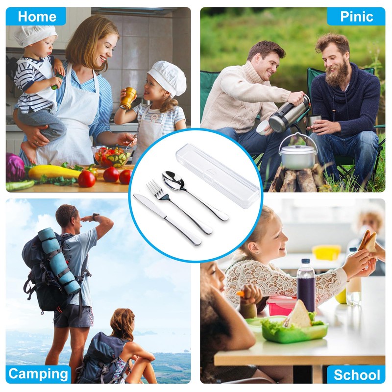 Travel Utensils With Case, Stainless Steel Reusable Portable Utensils Set