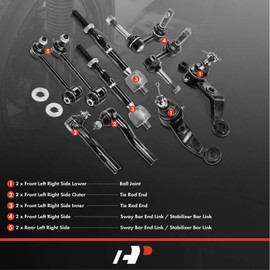 A-Premium Set of 10, Front Lower Ball Joint, Inner & Outer Tie Rod End, Front & Rear Sway Bar Link, Compatible with Lexus GS300 1998-2005, GS400 1998-2000, GS430 2001-2005