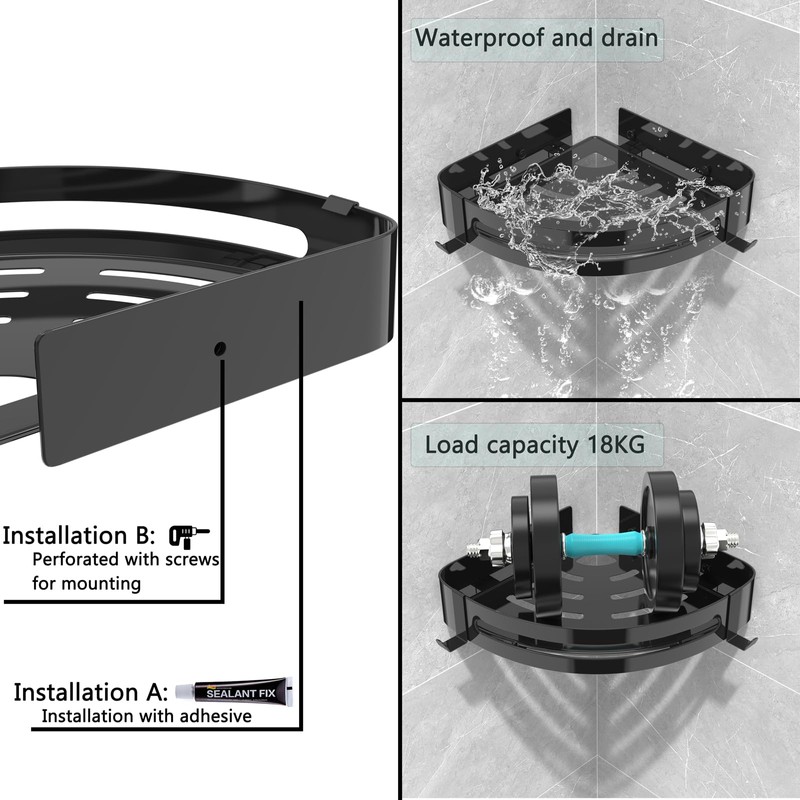 Shower Corner Shelf-Drilling Installation, Bathroom Shelves, Rustproof Thickened Stainless steel,