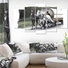 Designart Horse Cart Black and White-Animal Painting Canvas Art-60x32 5
