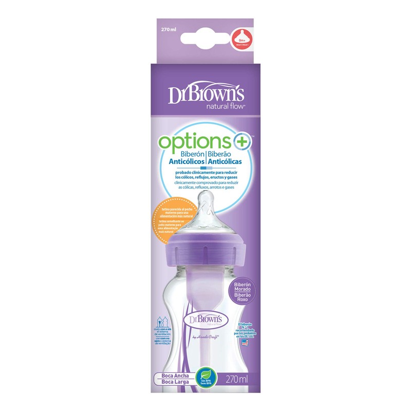 Dr Brown's Biberón Morado Boca Ancha - 270ml