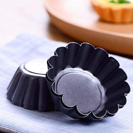 dgaf&bae Pack of 12 Tartlets Tartlet Moulds Tartlet Moulds 6.5 cm Mini Tart Mould Carbon Steel Egg Tart Mould (Black)