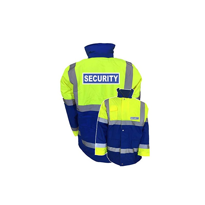 Security Badge Blue & Yellow Hi Vis Parka Jacket Reflective,