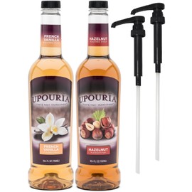 Upouria French Vanilla & Hazelnut Flavored Syrup, 100% Vegan and Gluten-Free, 750ml bottles - Set of 2 - Pumps included