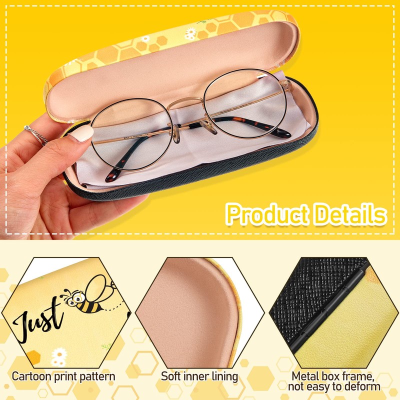 Weewooday Pack of 2 Honey Bee Hard Shell Glasses Case