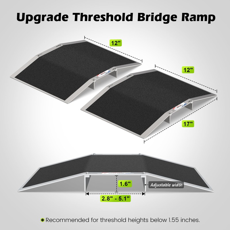 2-Piece Bridge Threshold Ramps for Doorways, 12x17 in, 1.6 in