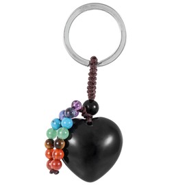 Nupuyai Love Heart Obsidian Crystal Stone Keychain Hand Charm Keychain with Chakra Stone Beads Tassel Keyrings, Lucky Bag Charm Keyrings for Women