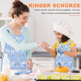 Voarge Children's Cooking Apron Set, Adjustable Apron Children for Kitchen, Cooking, Baking, Painting Party, Children's Apron for 6-9 Years, Boys and Girls, Polar Bear, M