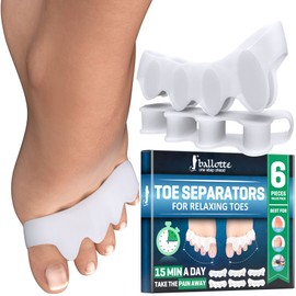 Ballotte Premium Toe Spacers (White 6 Pack) | Toe Separators for Feet - Toe Spreader & Foot Stretcher | Big Toe Straightener, Bunion Corrector, and Hammer Toe Corrector for Men and Women