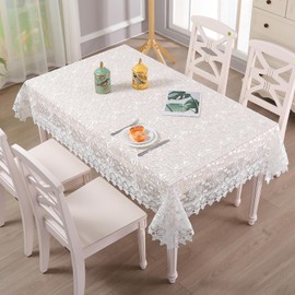 Spitze Tischdecke Rechteck Chic gestickte Tischtuch, Vintage Elegante Blumendesign Tischdecke für Hochzeitsbankett Geburtstagsparty Formeller Esstisch, Weiß, 60×180cm