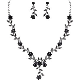 Jewellery Set for Women, Vine Leaf Cluster Flower Crystal Dangle Earrings Pendant Necklace Set for Women Bride Wedding Jewelry