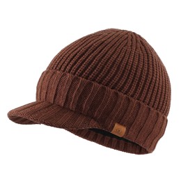 Home Prefer Men's Winter Hat Thick Knit Beanie Cap with Visor Newsboy Beanie Hat Walnut
