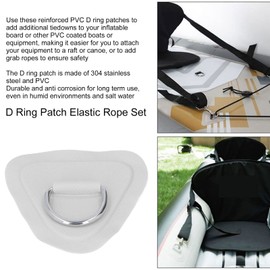 PVC D Ring Patch Elastic Rope Set, D Ring Patch Bungee Rope Set Made of Stainless Steel Inflatable Boats Canoes Kayaks Surfboards 6 Pieces (Grey)