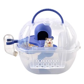 MUYG Dwarf Hamster Carrier Cage,Hamster Carrier Portable Hamster Travel Carry Case Breathable 2 Tiers with Silent Exercise Wheels,Water Bottle,Food Dish(Blue)