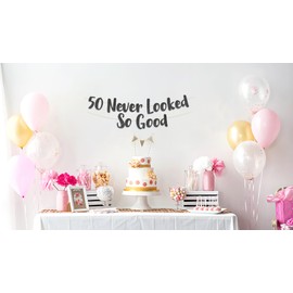 50 Never Looked So Good Black Glitter Banner - 50th Anniversary and Birthday Party Decorations
