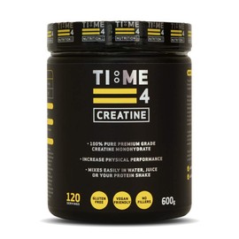 Time 4 Creatine Powder 600g - 120 x 5g Servings - Micronised Creatine Monohydrate Powder, Unflavoured 100% Pure Premium Grade Creatine Monohydrate, Easy To Mix, Vegan Friendly, Gluten Free, No Fillers